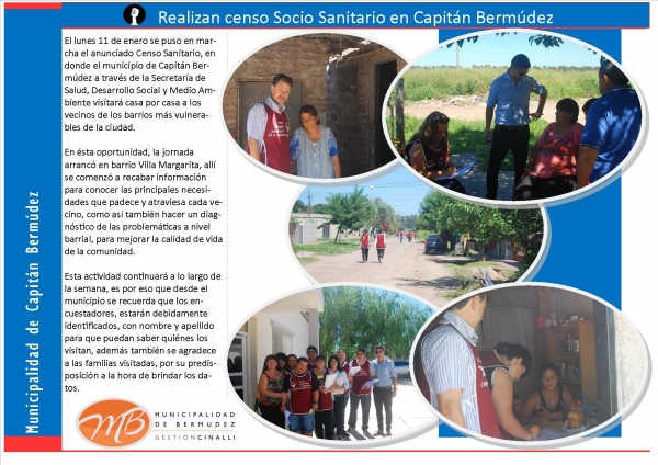 Se está realizando un censo Socio Sanitario en Capitán Bermúdez